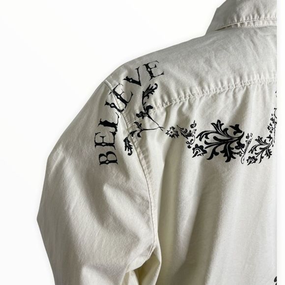 Disney Store Shirt Womens Large Ivory Black Floral Western Button Up Tinkerbell - Picture 5 of 7